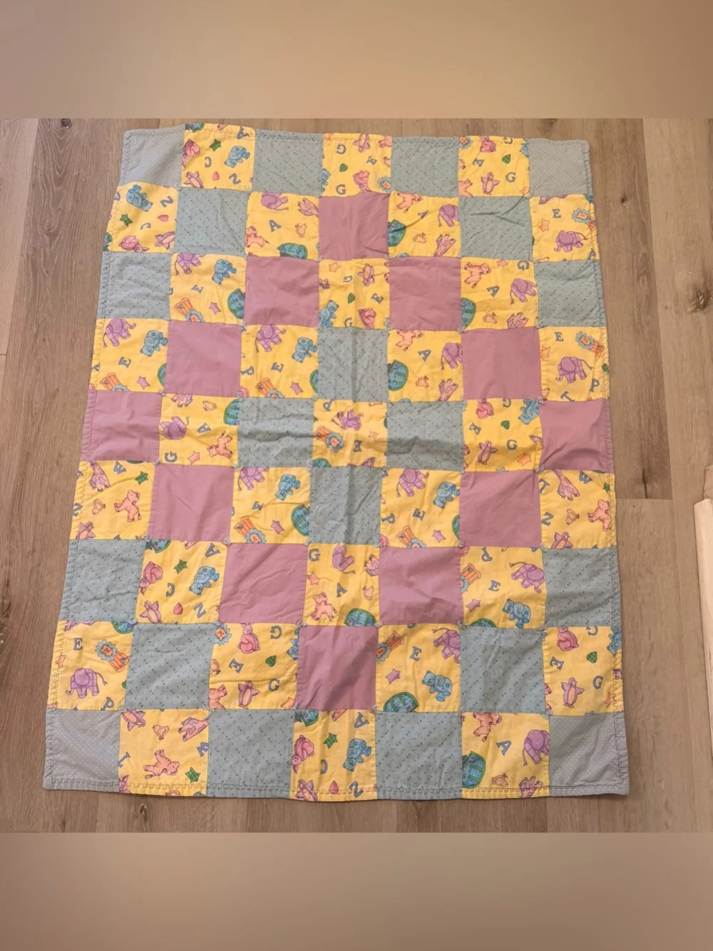 Vintage Pastel Patchwork Baby Quilt Blanket (34x45)
